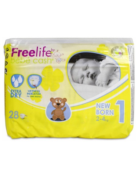 Freelife Pañal Bebé Recién Nacido Talla 1 2-4 Kg, 28 Uds