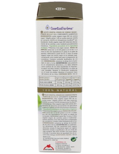Esential'Arôms Aceite Vegetal Virgen Extra Comino Negro 100Ml