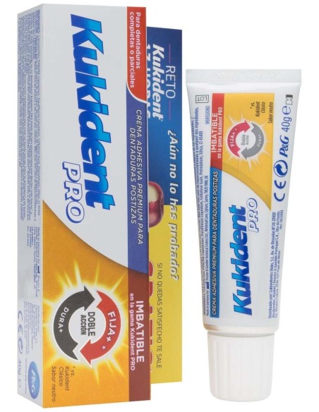 Kukident Pro Plus Crema Adhesiva Doble Acción Sabor Neutro 40G