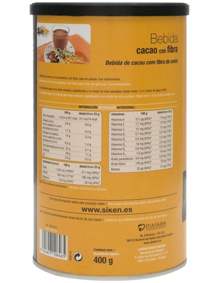Siken® Diet Control De Peso Bebida De Cacao Con Fibra 400G
