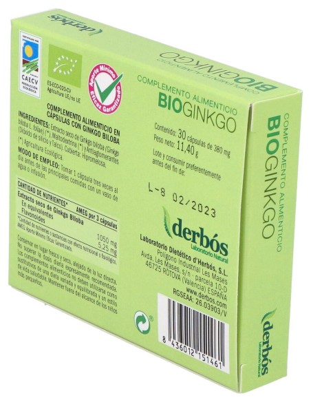 Derbós Bio Ginkgo Biloba 30Cáps
