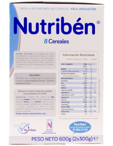 Nutriben Papilla 8 Cereales 600 Gramos