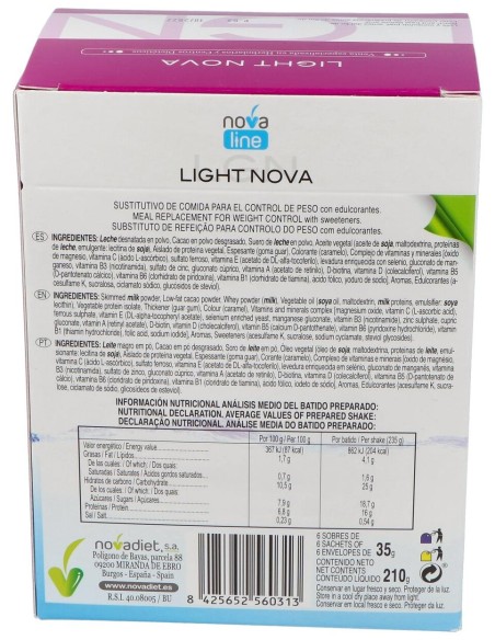 Light Nova Sustitutivo De Una Comida Control Peso Sabor Chocolat