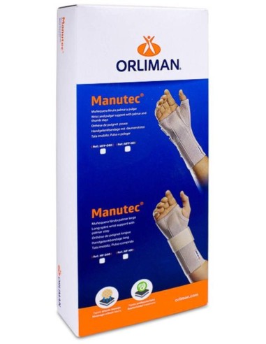 Orliman Muñequera Elástica Abierta Larga Con Férula Palmar Y Pulgar Mfp-D80 Derecha Talla 2 15-17 Cm, 1 Unidad