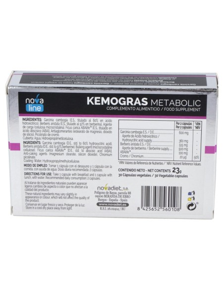 Novadiet Kemogras Metabolic 30 Cápsulas Vegetales