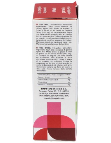 Geranio Aceite Esencial Alimentario Bio 10Ml.