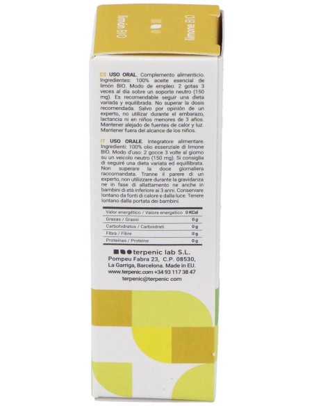 Limon Aceite Esencial Alimentario Bio 10Ml.
