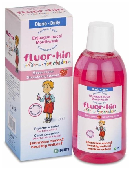 Fluor Kin Infantil Enjuague Bucal Fresa, 500 Ml