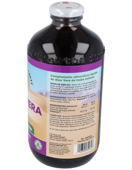 Lily Of The Desert Aloe Vera Hojas Enteras Vidrio 946Ml