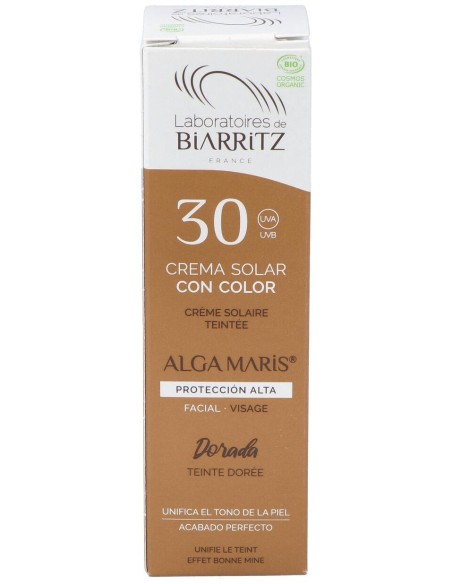 Les Laboratoires De Biarritz Algamaris Crème Solaire Visage Teintée Dorée Spf30 Certifiée Bio