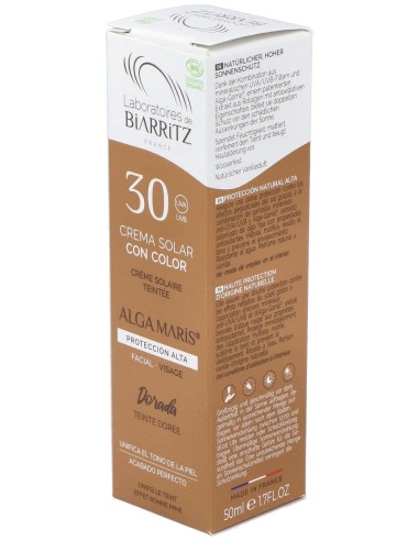 Les Laboratoires De Biarritz Algamaris Crème Solaire Visage Teintée Dorée Spf30 Certifiée Bio