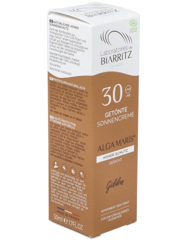 Les Laboratoires De Biarritz Algamaris Crème Solaire Visage Teintée Dorée Spf30 Certifiée Bio