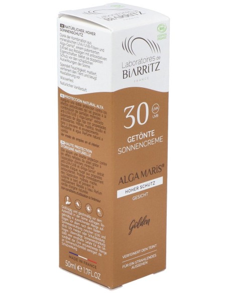 Les Laboratoires De Biarritz Algamaris Crème Solaire Visage Teintée Dorée Spf30 Certifiée Bio
