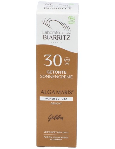 Les Laboratoires De Biarritz Algamaris Crème Solaire Visage Teintée Dorée Spf30 Certifiée Bio