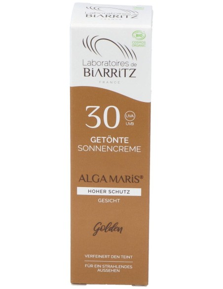 Les Laboratoires De Biarritz Algamaris Crème Solaire Visage Teintée Dorée Spf30 Certifiée Bio