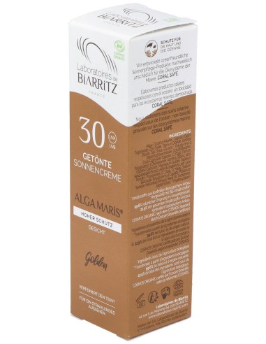 Les Laboratoires De Biarritz Algamaris Crème Solaire Visage Teintée Dorée Spf30 Certifiée Bio