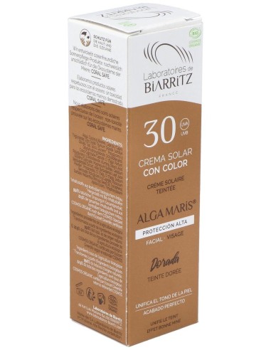 Les Laboratoires De Biarritz Algamaris Crème Solaire Visage Teintée Dorée Spf30 Certifiée Bio