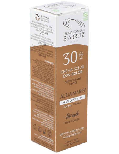 Les Laboratoires De Biarritz Algamaris Crème Solaire Visage Teintée Dorée Spf30 Certifiée Bio