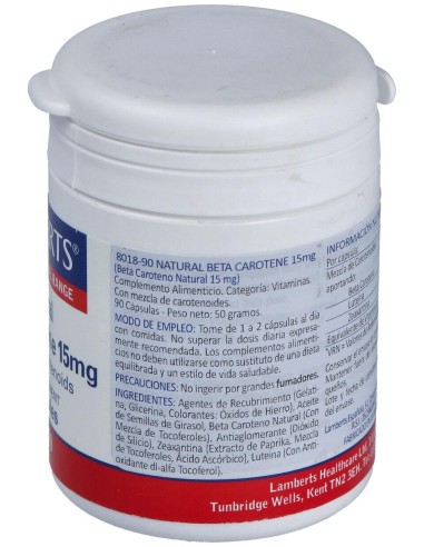Lamberts Beta Caroteno Natural 15Mg 90Caps.