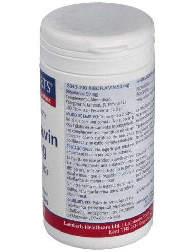 Vitamina B-2 50 Mg.(Riboflavina) 100 Cap.