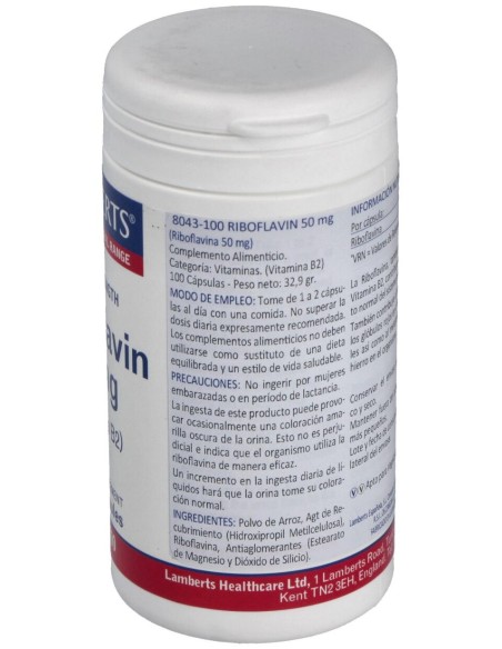 Vitamina B-2 50 Mg.(Riboflavina) 100 Cap.