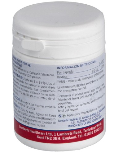 Lamberts Biotin 500Mg 90Cáps