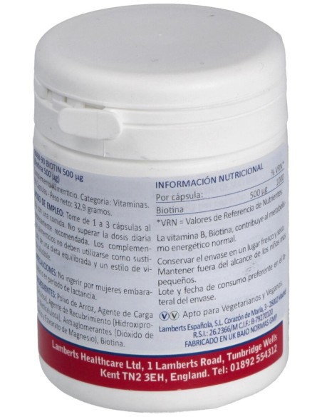Lamberts Biotin 500Mg 90Cáps