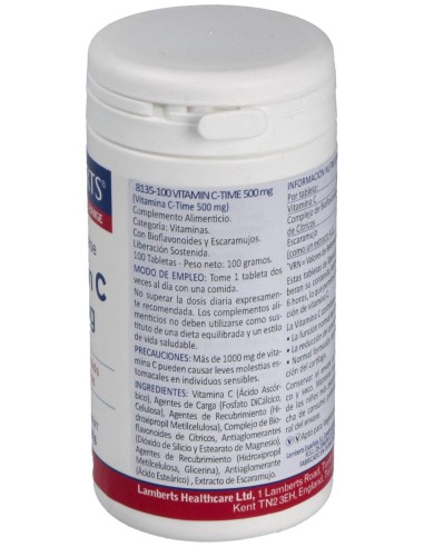 Vitamina C 500Mg Time De Lib. Sostenida 100 Comp.