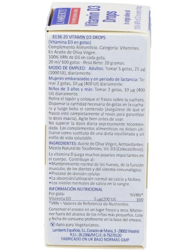 Lamberts Vitamina D3 En Gotas 20Ml