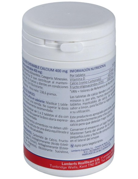 Lamberts Calcio Masticable 400 Mg 60 Comp