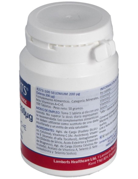 Lamberts Selenio 200Μg + Vitaminas A+C+E 100 Comprimidos