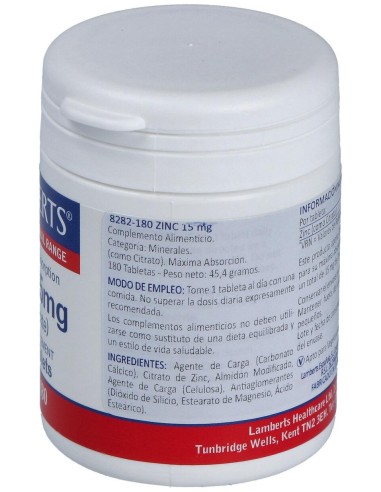 Zinc (Como Citrato) 15 Mg. 180Comp.