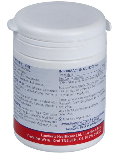Zinc (Como Citrato) 15 Mg. 180Comp.