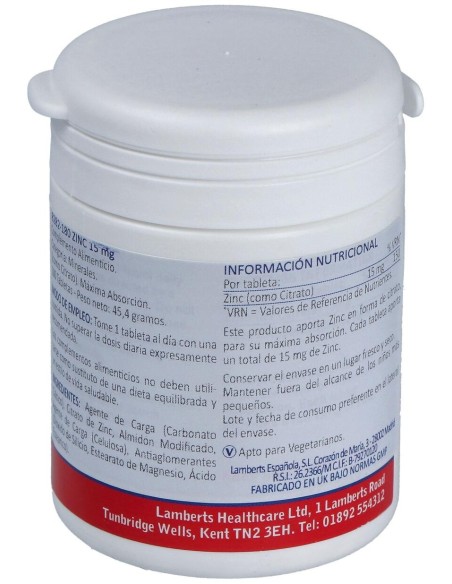 Zinc (Como Citrato) 15 Mg. 180Comp.