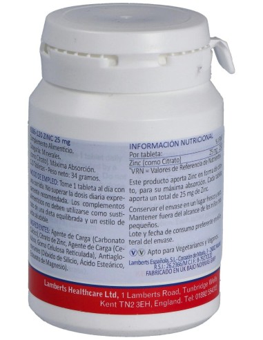 Lamberts Zinc 25Mg 120Comp