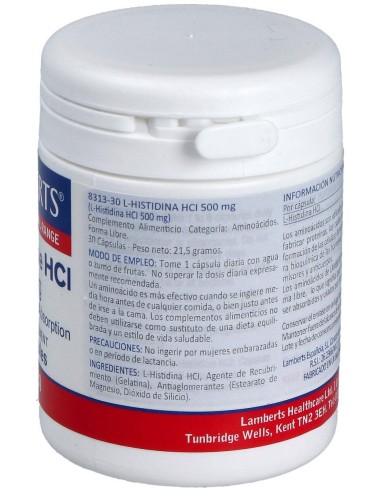Lamberts L-Histidina Hci 500Mg 30Caps