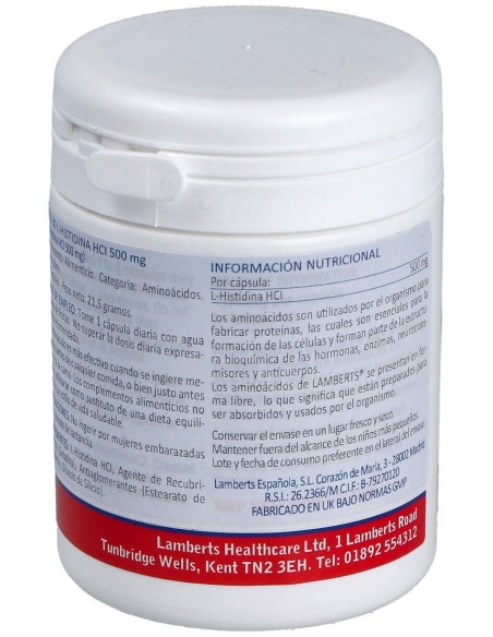 Lamberts L-Histidina Hci 500Mg 30Caps