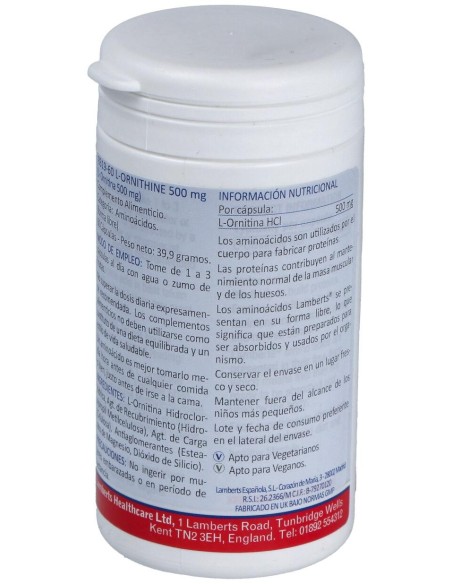 Lamberts Ornitina Hcl 500 Mg 60 Cap