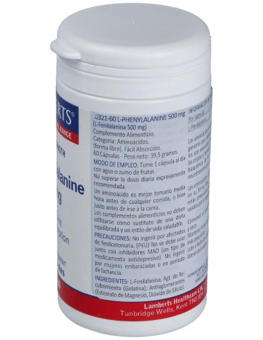 Lamberts L-Fenilalanina 500 Mg 60 Cápsulas