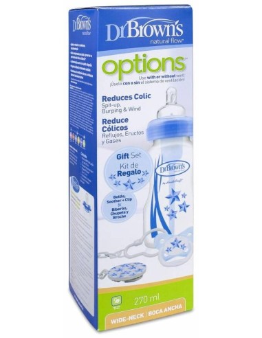 Set Dr. Brown Azul Biberón Y Chupete, 270 Ml + 1 Chupete
