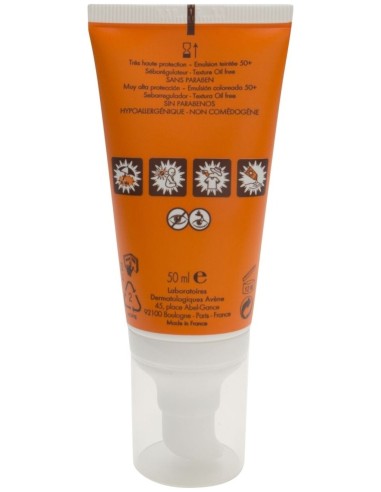 Avène Emulsión Coloreada Spf 50+ Toque Seco Oil Free Sin Perfume, 50 Ml