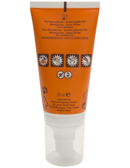 Avène Emulsión Coloreada Spf 50+ Toque Seco Oil Free Sin Perfume, 50 Ml