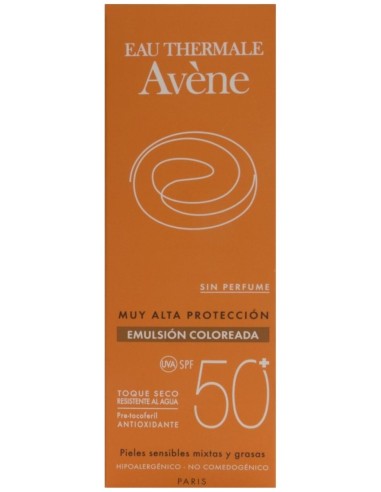 Avène Emulsión Coloreada Spf 50+ Toque Seco Oil Free Sin Perfume, 50 Ml