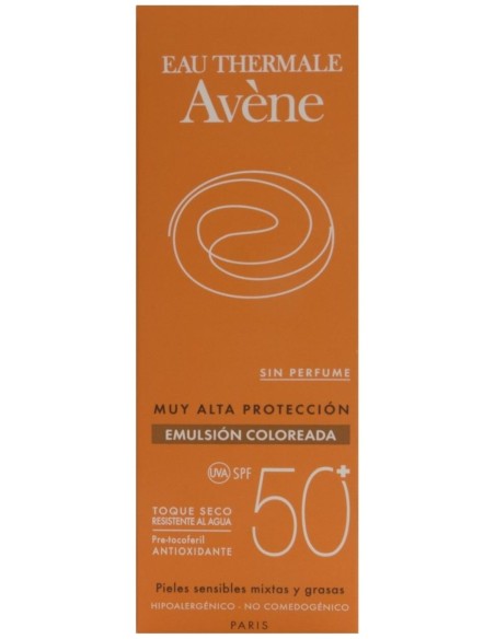 Avène Emulsión Coloreada Spf 50+ Toque Seco Oil Free Sin Perfume, 50 Ml