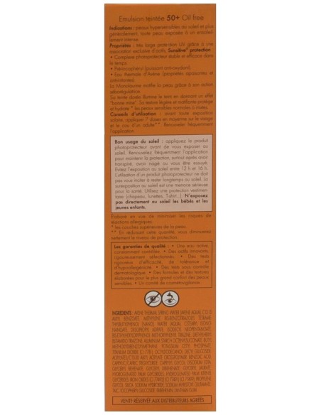 Avène Emulsión Coloreada Spf 50+ Toque Seco Oil Free Sin Perfume, 50 Ml