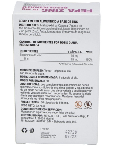 Fepadiet Fepa Zinc Bisglicinato 15Mg 60Caps