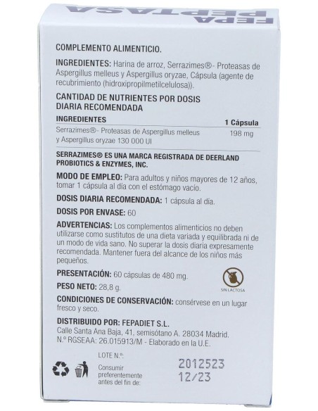 Fepa-Peptasa 130.000Ui 60Cap.