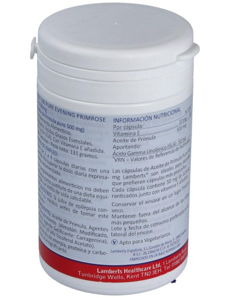 Lamberts Aceite De Primula Puro 500Mg 180 Caps