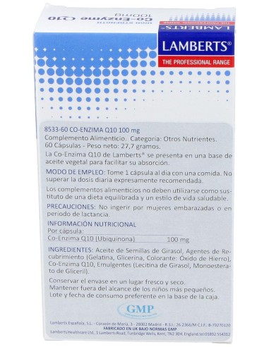 Lamberts Coenzima Q10 100Mg 60 Cáps.
