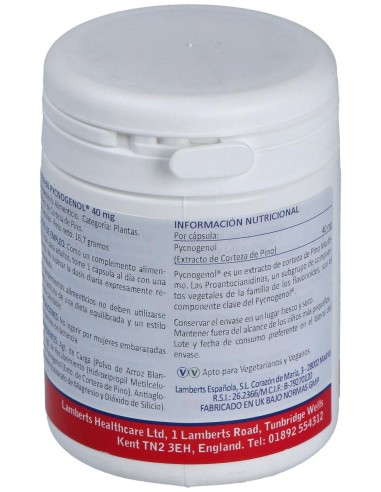 Pycnogenol 40 Mg.(Extracto De Pino Bark) 60 Cap.
